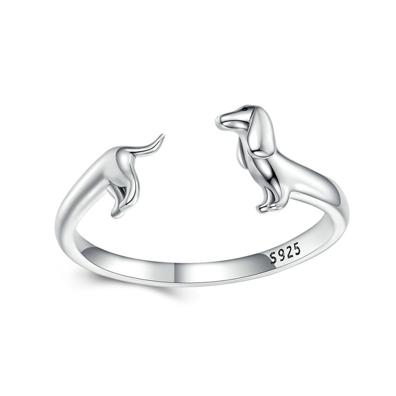 Sotiya Cute Dachshund Dog Open Ring Sterling Silver-Sotiya