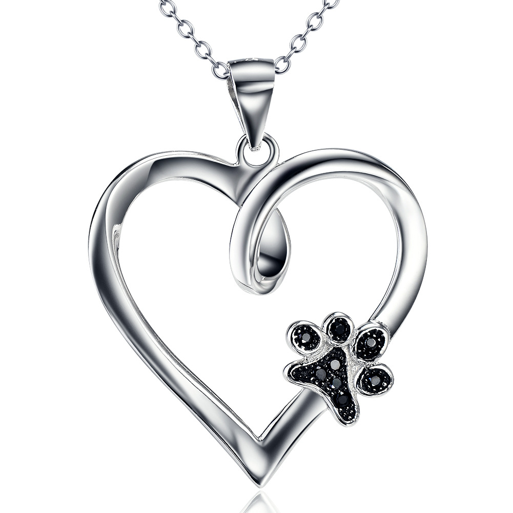 Sotiya Twist Heart with Pet Dog Cat Paw Necklace Sterling Silver-Sotiya