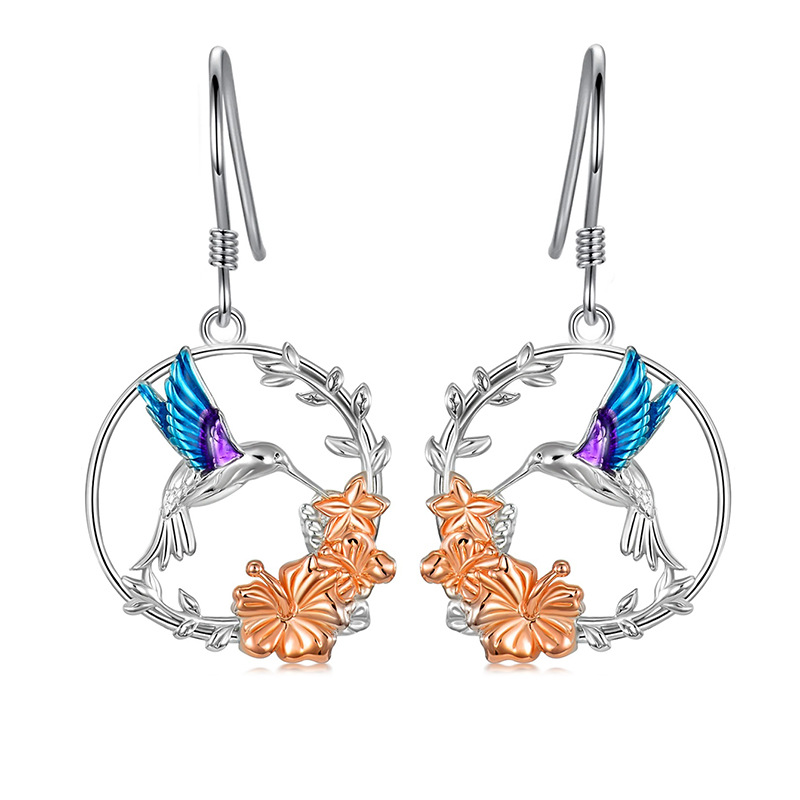 Sotiya Enamel Hummingbird Drop Earrings Sterling Silver-Sotiya