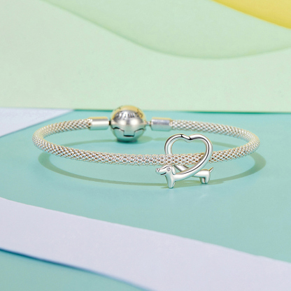 Sotiya Cute Dachshund Dog Twist Heart Pendant Charm Sterling Silver-Sotiya