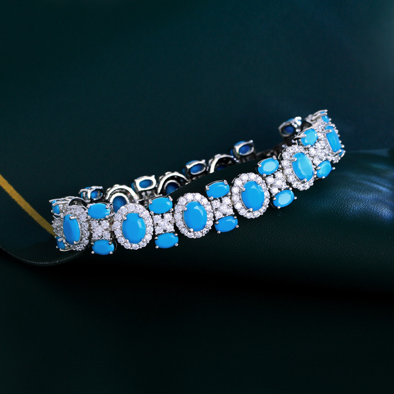 Sotiya Halo Oval Turquoise Tennis Bracelet-Sotiya