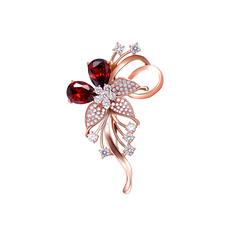 Sotiya Ribbon Flower Garnet Red Brooch-Sotiya
