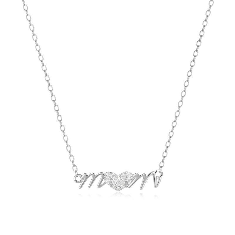 Sotiya MOM Letter Heart Necklace Sterling Silver-Sotiya