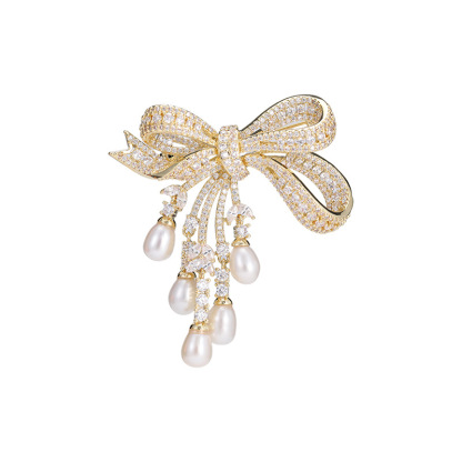 Sotiya Bow Knot Freshwater Pearl Brooch-Sotiya