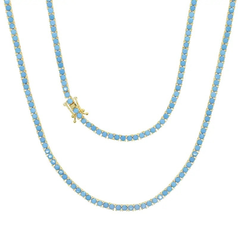 Sotiya Blue Turquoise Clavicle Chain Tennis Necklace-Sotiya