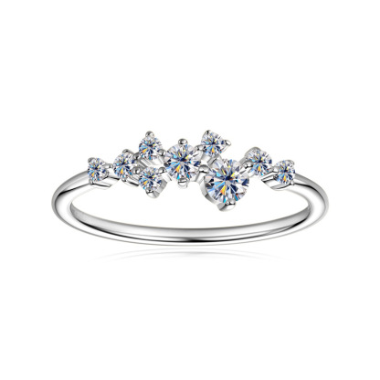Sotiya Cluster Round Cut Moissanite Stackable Ring Sterling Silver-Sotiya