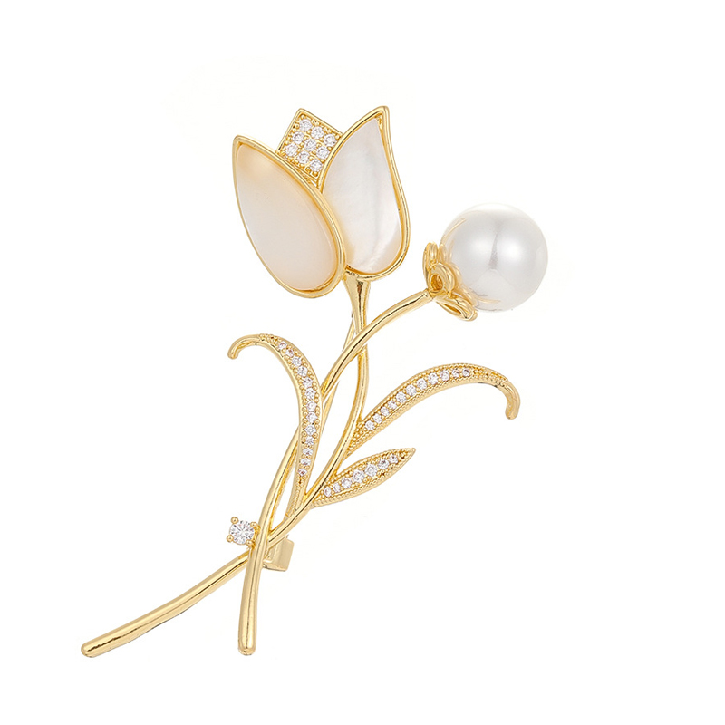 Sotiya Natural Shell Pearl Tulip Brooch-Sotiya
