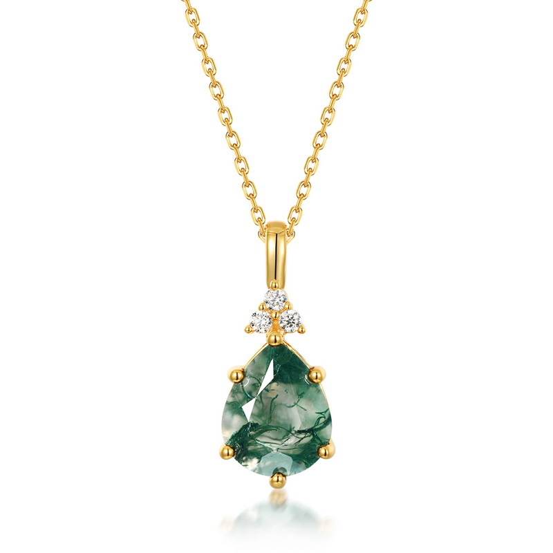 Sotiya Pear Cut Green Moss Agate Necklace Sterling Silver-Sotiya