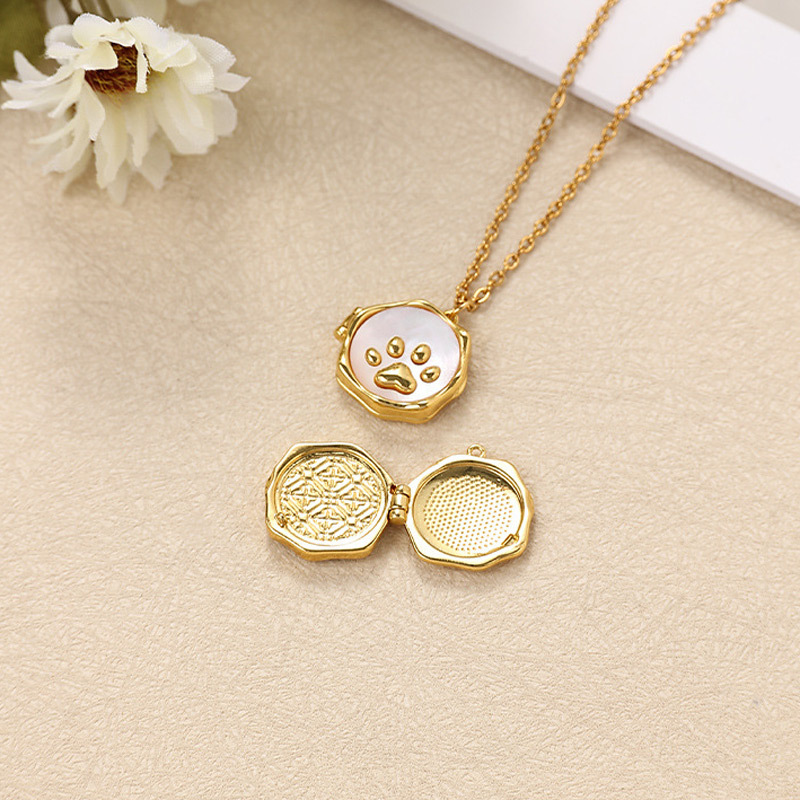 Sotiya Pet Cat Dog Puppy Paw Shell Personalized Photo Locket Necklace-Sotiya