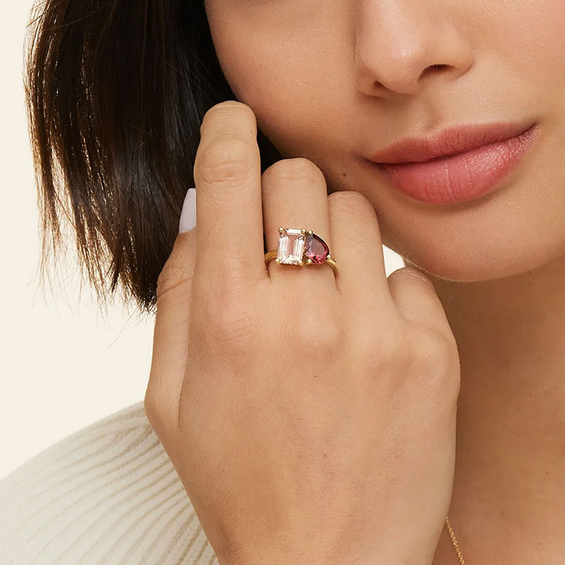 Sotiya Toi et Moi Morganite and Hot Pink Engagement Ring Sterling Silver-Sotiya