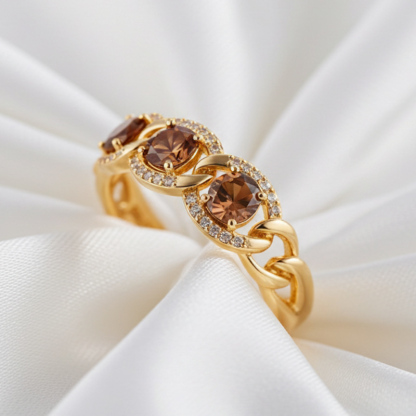 Sotiya Chain Link Round Cut Coffee Women's Wedding Ring Sterling Silver-Sotiya