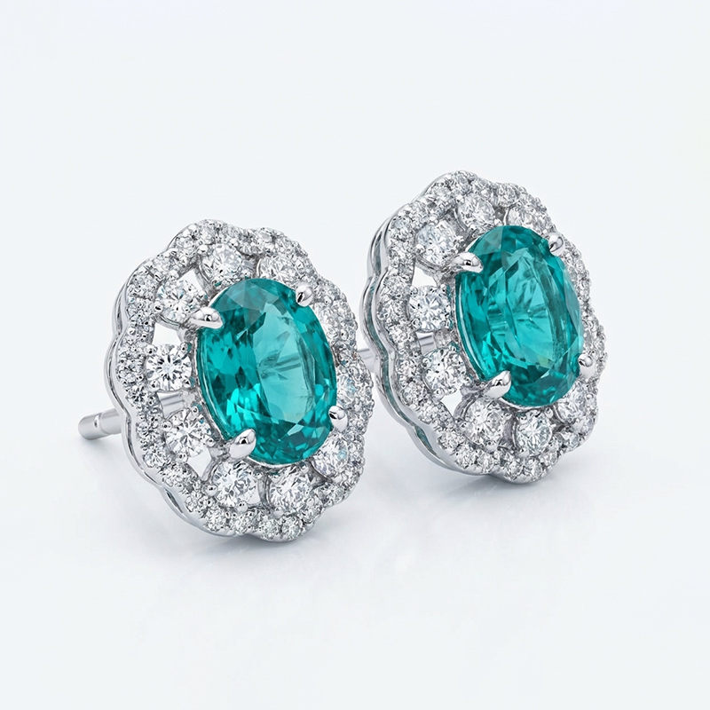Sotiya Halo Oval Cut Lab Grown Paraiba Stud Earrings Sterling Silver