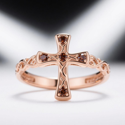 Sotiya Cross Design Faith Round Cut Coffee Cocktail Ring Sterling Silver-Sotiya