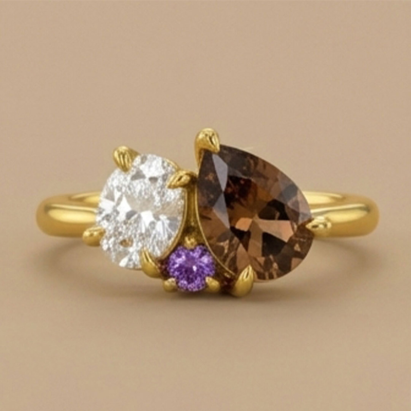 Sotiya Toi et Moi Oval and Pear Cut Coffee Cluster Ring Sterling Silver