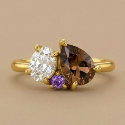 Sotiya Toi et Moi Oval and Pear Cut Coffee Cluster Ring Sterling Silver