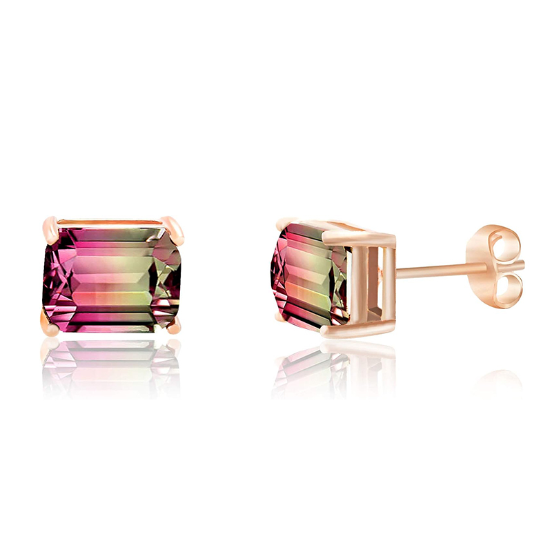 Sotiya Emerald Cut Watermelon Stud Earrings Sterling Silver-Sotiya
