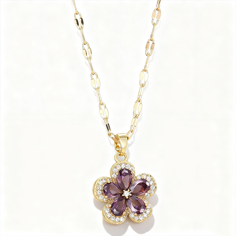 Sotiya Pear Cut Flower Halo Necklace-Sotiya