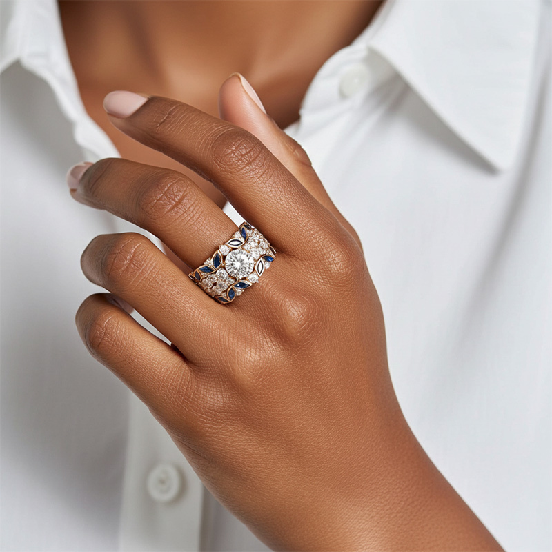 Sotiya Round Cut Leaf Engagement Ring Sterling Silver-Sotiya