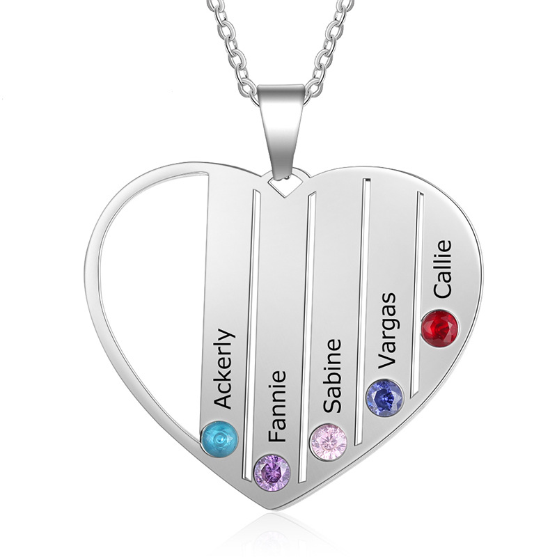 Sotiya Personalized Heart Shaped Family Birthstone Necklace Sterling Silver-Sotiya