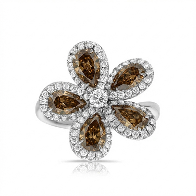 Sotiya Flower Halo Pear Cut Coffee Cocktail Ring Sterling Silver-Sotiya