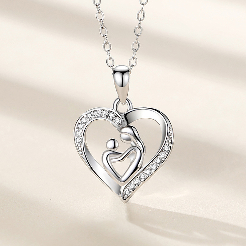 Sotiya Mom and Baby Heart Pendant Necklace Sterling Silver-Sotiya