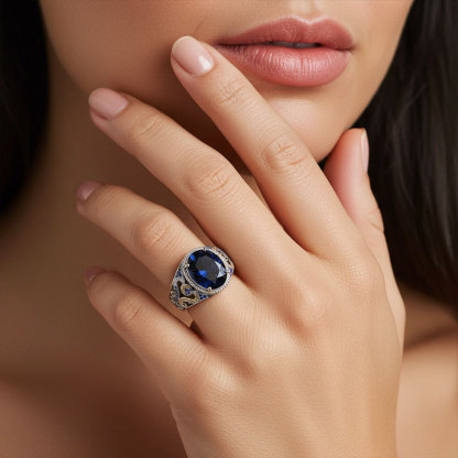 Sotiya Artist Collection Famous Painting Starry Night Oval Cut Vintage Engagement Ring Sterling Silver-Sotiya