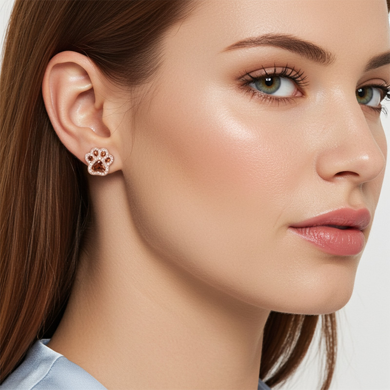 Sotiya Pet Cat Dog Paw Halo Coffee Heart Cut Stud Earrings Sterling Silver-Sotiya