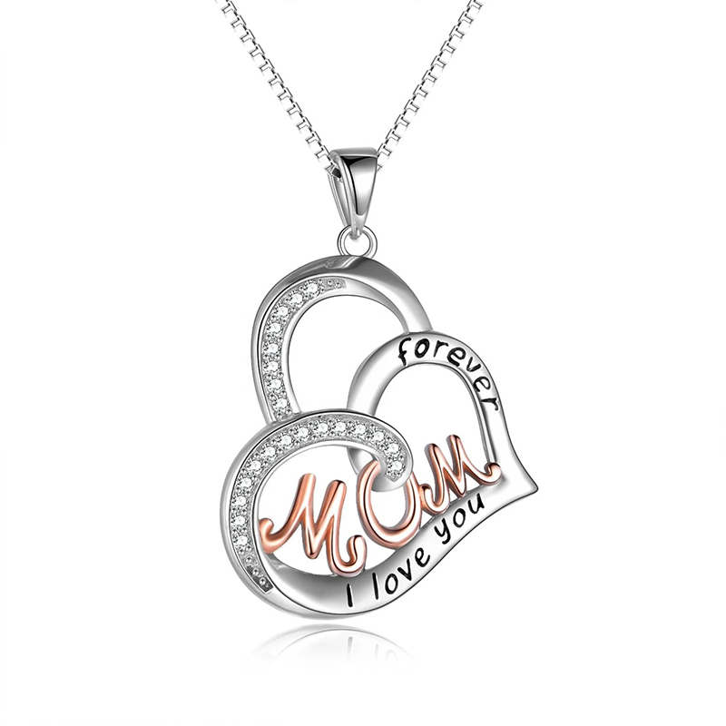 Sotiya Heart MOM Engraved Pendant Necklace Sterling Silver-Sotiya
