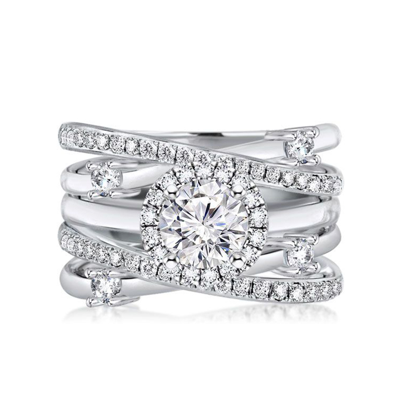 Sotiya Halo Round Cut Coffee Twist Enhancer Wedding Bridal Ring Set Sterling Silver-Sotiya