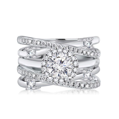 Sotiya Halo Round Cut Coffee Twist Enhancer Wedding Bridal Ring Set Sterling Silver-Sotiya