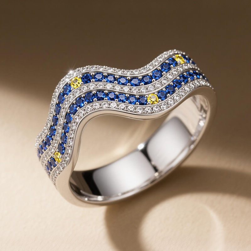 Sotiya Artist Collection Famous Painting Starry Night Women's Wedding Ring Sterling Silver-Sotiya