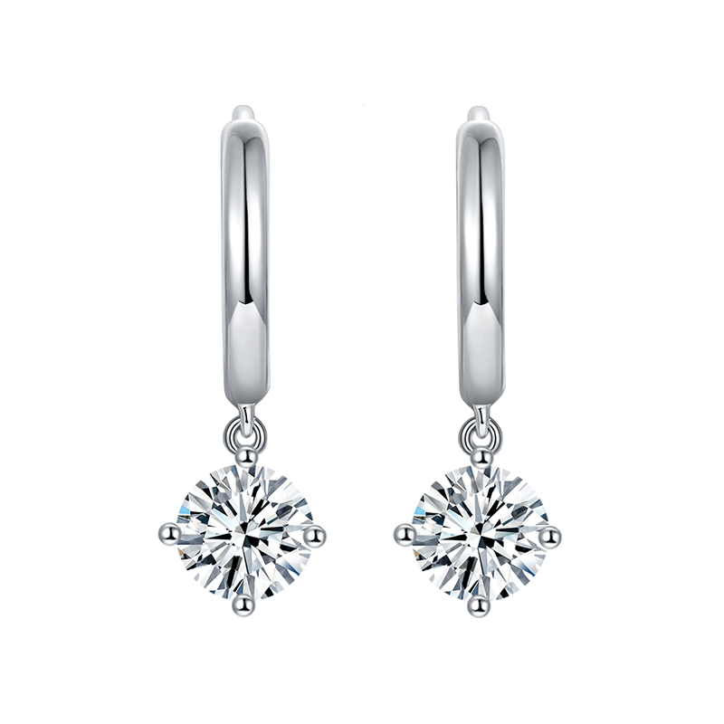 Sotiya Solitaire Round Cut Moissanite Drop Earrings Sterling Silver-Sotiya