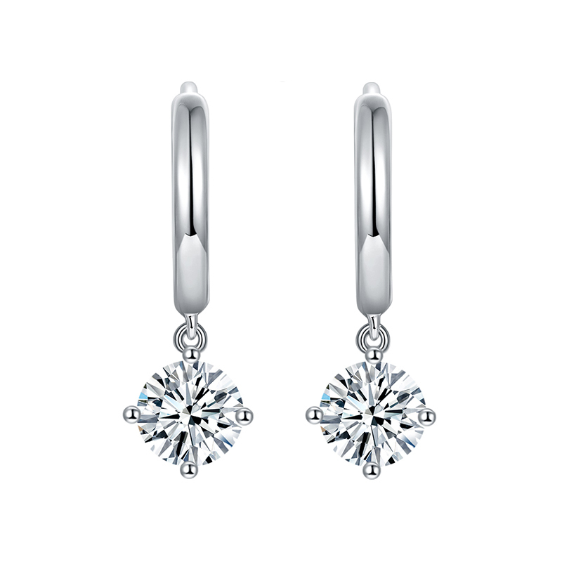 Sotiya Solitaire Round Cut Moissanite Drop Earrings Sterling Silver-Sotiya