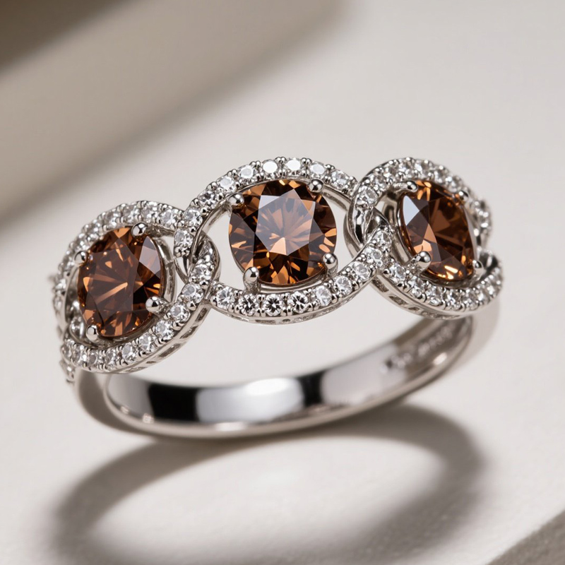 Sotiya Chain Link Round Cut Coffee Women's Wedding Ring Sterling Silver-Sotiya