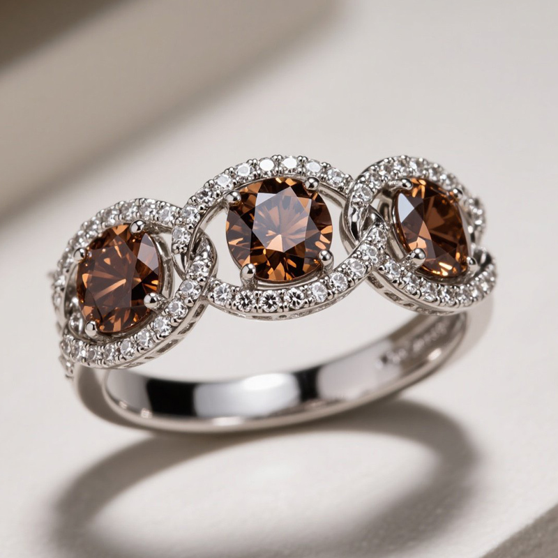 Sotiya Chain Link Round Cut Coffee Women's Wedding Ring Sterling Silver-Sotiya