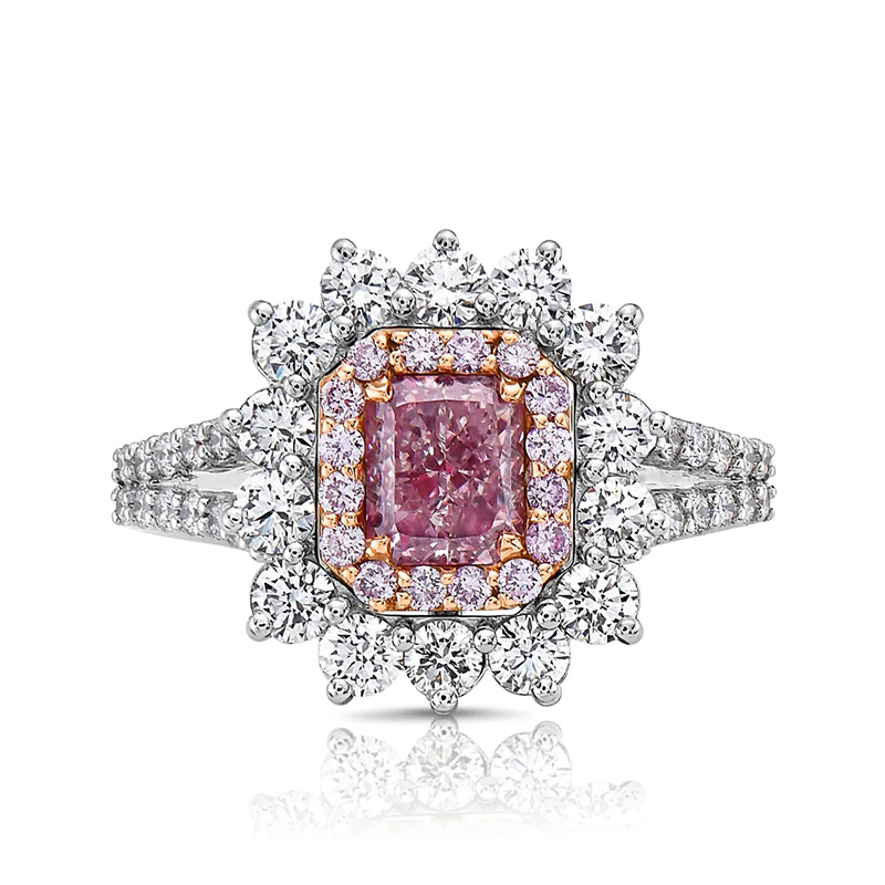 Sotiya Two Halo Purplish-pink Radiant Cut Engagement Ring High-carbon Zircon Sterling Silver