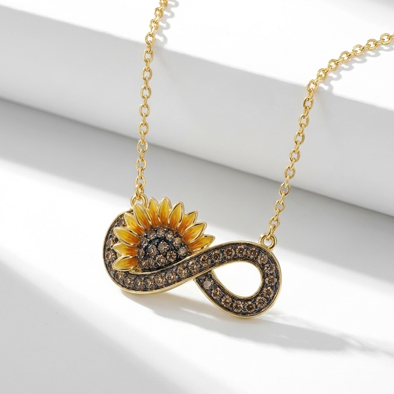 Sotiya Artist Collection Coffee Sunflower Infinity Enamel Necklace Sterling Silver-Sotiya