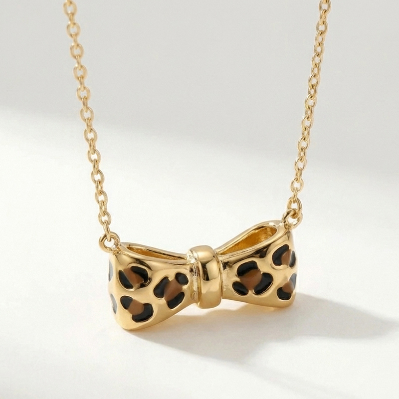 Sotiya Leopard Print Bowknot Enamel Necklace Sterling Silver-Sotiya