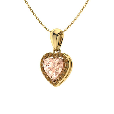 Sotiya Coffee Halo Morganite Heart Cut Necklace Sterling Silver-Sotiya