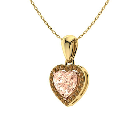 Sotiya Coffee Halo Morganite Heart Cut Necklace Sterling Silver-Sotiya