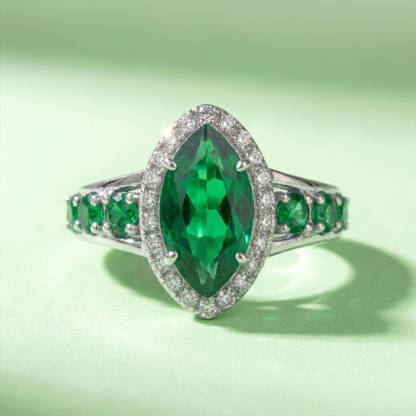 Sotiya Halo Marquise Cut Emerald Green Engagement Ring Sterling Silver