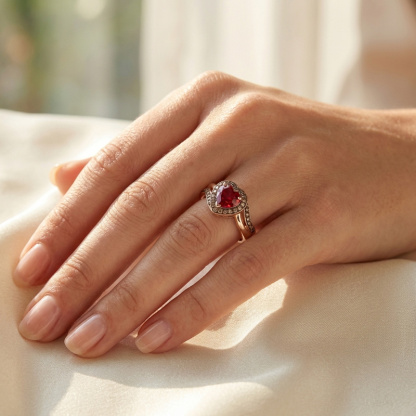 Sotiya Wavy Band Embraces Halo Heart Cut Coffee Engagement Ring Sterling Silver-Sotiya