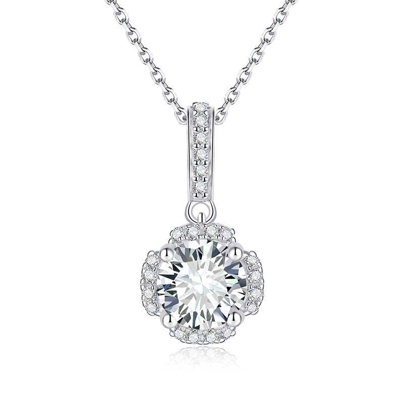 Sotiya Flower Design Round Cut Moissanite Necklace Sterling Silver-Sotiya