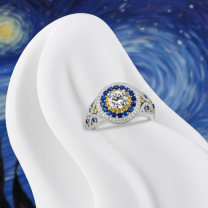 Sotiya Artist Collection Famous Painting Starry Night Triple Halo Round Cut Vintage Engagement Ring Sterling Silver-Sotiya