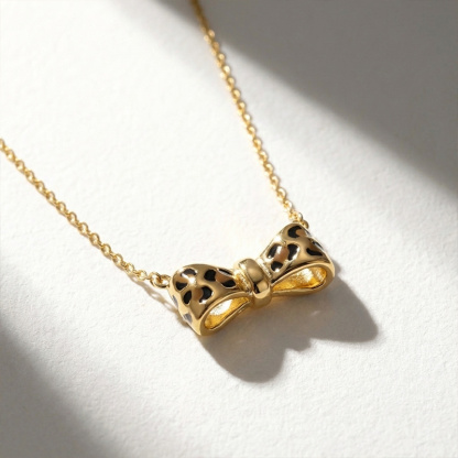 Sotiya Leopard Print Bowknot Enamel Necklace Sterling Silver-Sotiya