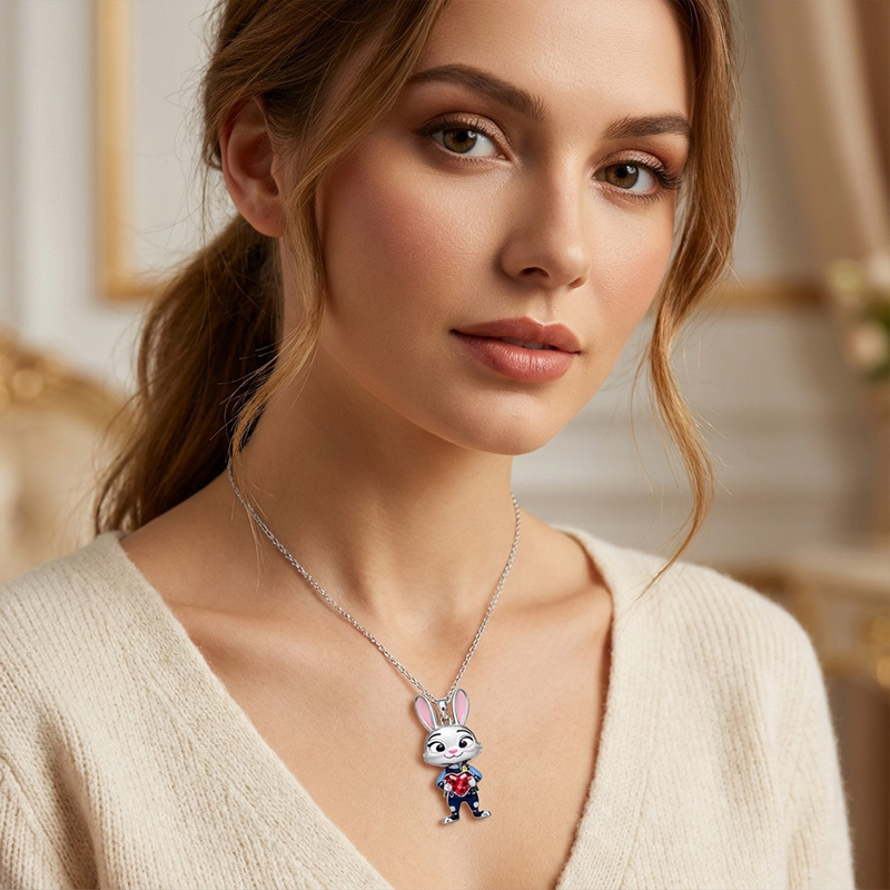 Animal City Bunny Inspired Hug Heart Enamel Necklace-Sotiya