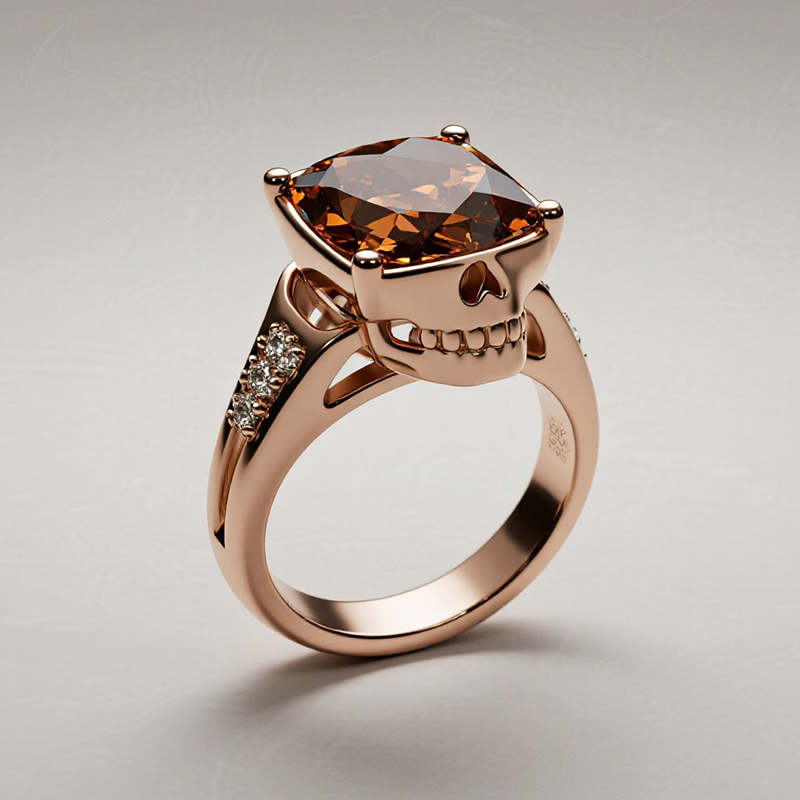 Sotiya Gothic Skull Cushion Cut Coffee Cocktail Ring Sterling Silver