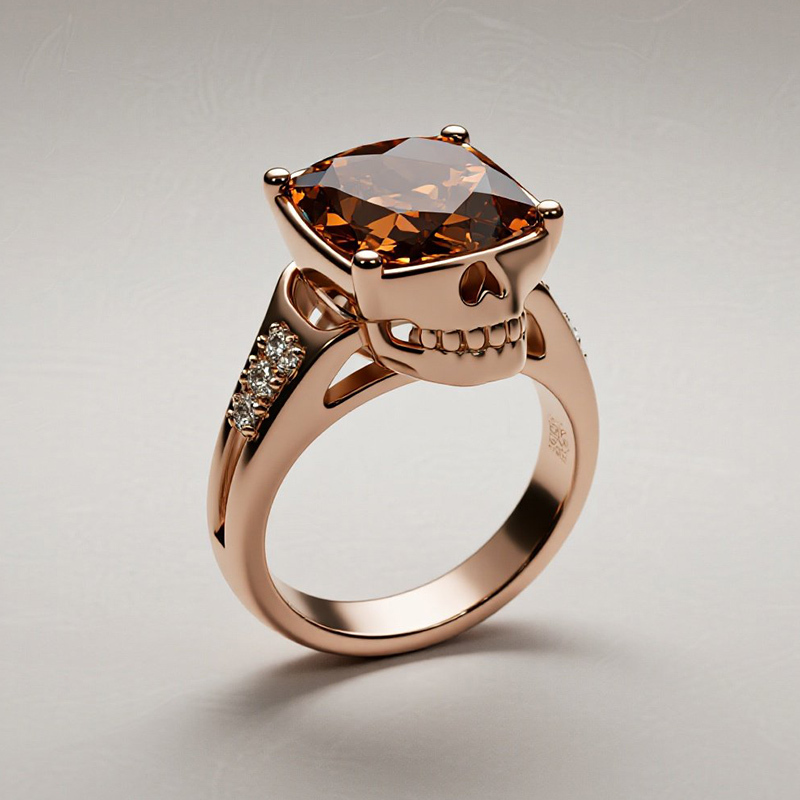 Sotiya Gothic Skull Cushion Cut Coffee Cocktail Ring Sterling Silver