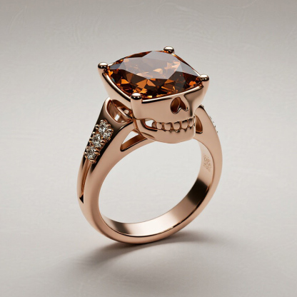 Sotiya Gothic Skull Cushion Cut Coffee Cocktail Ring Sterling Silver