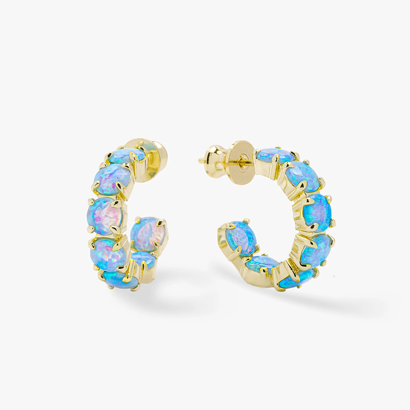Sotiya Blue Opal Hoop Earrings Sterling Silver-Sotiya